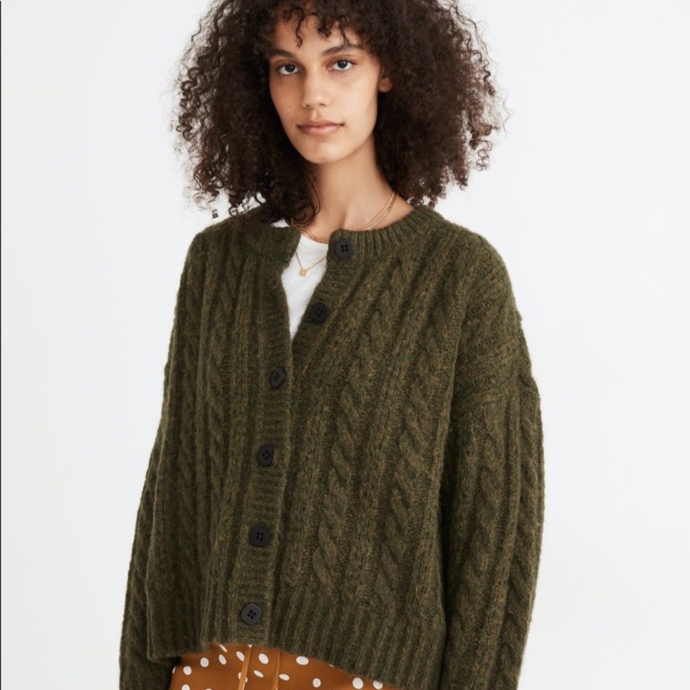 Madewell XXS Green Wool Blend Knit Cardigan Sweater